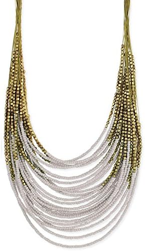 Beaded Chain Fashion Necklace with Lobster Clasp - Adj 16 to 18 in Long in 3 Colors with Gold Colored Seed Beads (Gold & White)