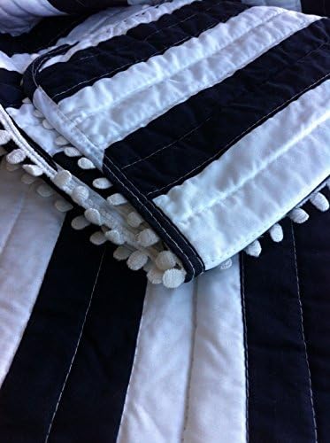 Nautical Navy Blue & White Cabana Stripe 3pc Full/Queen Size Quilt Set