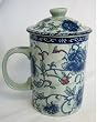 Oriental Tall Tea Cup with Filter - Blue Flower