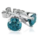 14K White Gold Blue Diamond Earrings, Studs 1/4ct tw