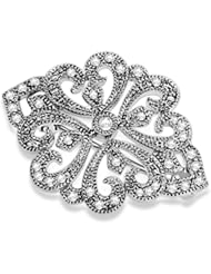 Geometric Heirloom Diamond Pin Antique Style Brooch 14K White Gold 0.25ctw Luxury