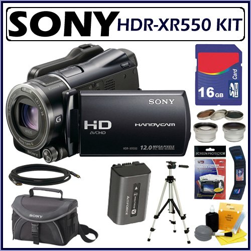 Sony HDRXR550V HDRXR550 HDR-XR550/V 240GB High Definition HDD Handycam® Camcorder with 10x Optical Zoom Wide Angle G-Lens featuring 3.5-inch Xtra Fine LCD + 16GB Deluxe Accessory Kit