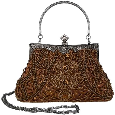 Exquisite Seed Bead Sequined Leaf Evening Handbag Clasp Purse Clutch w/Hidden Handle