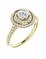 18K Yellow Gold Round Cut Diamond Double-Halo Ring -- LIFETIME WARRANTY