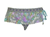 W Swim Aqua and Purple Paisley Skirted Bikini Bottom w/ Side Ties (M)