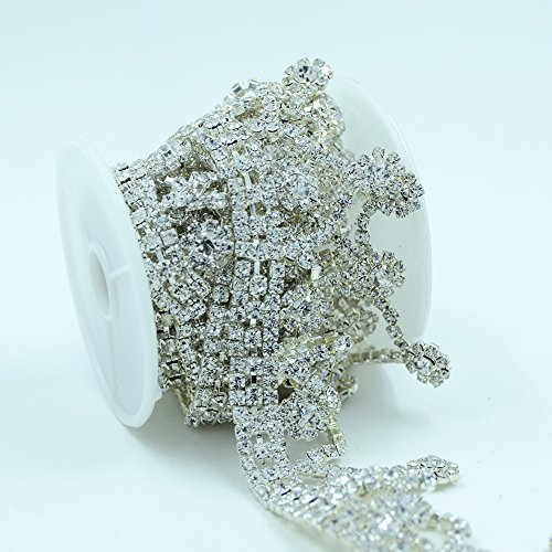 Seasofbeauty Clear Crystal Glass Rhinestone Tassels Chain Costume Trim Sewing Applique 1 Yard Silver