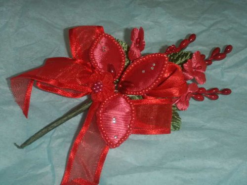 3 red Silk Satin Pearl & Organza Corsages