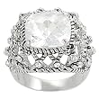 Silvertone Round and Cushion-cut Cubic Zirconia Rope-style Dome Ring