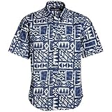 Reyn Spooner Gent Tapa Blue Button-Up Hawaiian Shirt (Small)