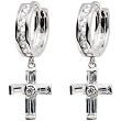 Sterling Silver Baguette CZ Cross Huggy Earrings