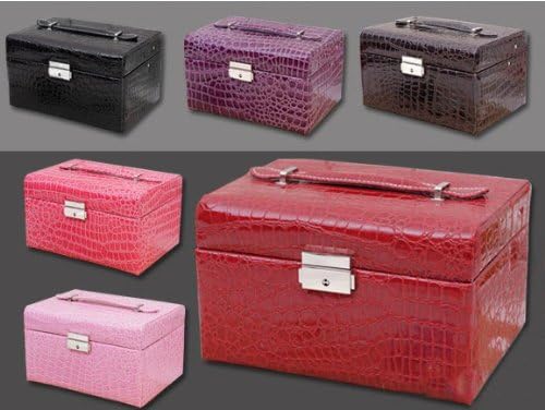 High-end Lurxury Crocodile Grain Multi-layer Jewelry Box, High Quality Pu Leather Jewelry Case/ Storage / Organizer Travel Case , Pink