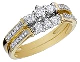 Three Stone Diamond Engagment Ring & Wedding Band Set 1/3 Carat (ctw) in Yellow Gold