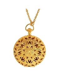 1.5" Filigree Watch Case Locket Pendant Necklace, 24" Chain. USA!, in Gold with Matte Finish