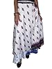 Womans Wrap Skirt White Printed Two Layer Vintage Silk Sari Magic Skirts Sarong Dress