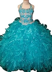 Girls Halter  Organza Crystals  Lace Crystal  Ball Gown Flower-Girl Dress/Pageant Dress/Party Dress  With Ruffles