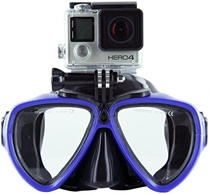 Aloma Silicon Dive Scuba Snorkel Goggle Gopro Diving Mask with Tempered Glasses and Camera Stand for GoPro Hero HD, Hero 4 Silver Black, Hero 3+, Hero 3, Hero 2, Hero 1, Sj4000, SJ5000 Camera (Blue)