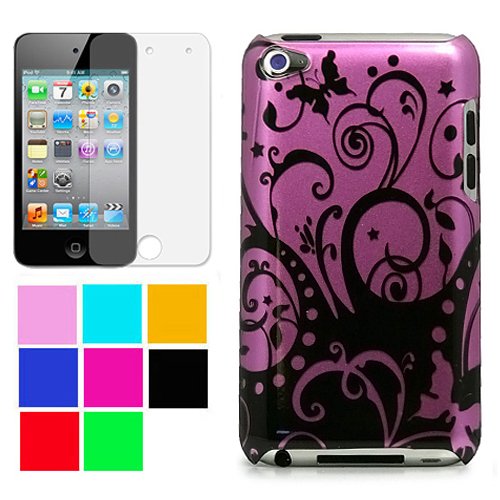Durable Two Piece Front and Back Protective Hard Shell Crystal Cover Case for Apple iPod Touch 4th Generation + Clear Screen Protector for Apple iPod Touch 4th Generation , Purple Swirl
