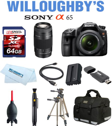 Sony Alpha SLT-A65VK Digital SLR Deluxe Kit Includes Sony SLT-A65 Digital SLR Camera + Sony DT 18-55mm f/3.5-5.6 Zoom Lens + Sony SAL75300MM F4.5-5.6 Telephoto Lens + 64GB LexSpeed SDXC Class 10 Memory Card + Deluxe Gadget Bag + Extra Spare DSLR Battery + 6' HDMI Cable + Sunpak Tri-Monopod