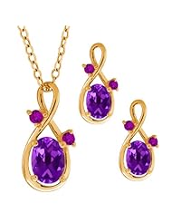1.73 Ct Oval Purple Amethyst Gold Plated Silver Pendant Earrings Set