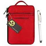 IMAGE OF Introducing the Hydei Collection Scarlet Red Sleeve Featuring Various Pockets and Extra Padding for the Amazon Kindle Fire 7 Inch Tablet (newest model, 4th Generation) + 3 in 1 Dual Sided Stylus (Stylus, Laser Pointer, LED Light)