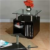 Jofran 486-3 End Table With Magazine Storage And Glass - Bolton Espresso Finish