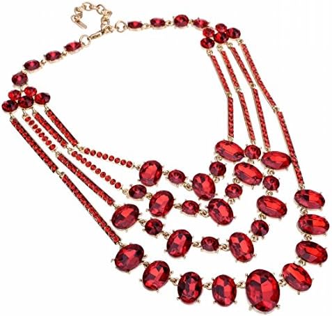Fashion Red Layered Glass Beads Crystal Chain Choker Bib Pendant Statement Necklace