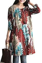 General Print Long Sleeves Cotton Vintage Feathers Party Dress 