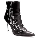 Shoes 4 Inch Ankle Boots, With Buckles And Chains (Black PU;10)