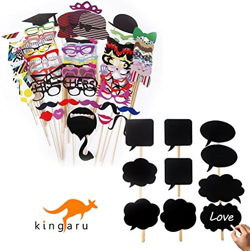 KINGARU 86 Pieces Bundle (Photo Booth Props+ Blank Speech Bubble Chalkboard) Party Favors for Fun Events (Wedding, Graduation Party, Birthday, etc)
