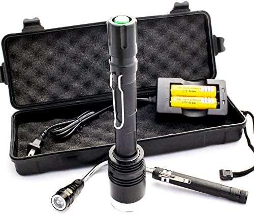 UltraLit Rechargeable Tactical LED Flashlight | Cree XM-L T6 1200 Lumens | Includes Battery and Charger + 22 inch Expandable Magnetic Light Bundle YG-20