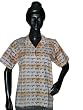 Tops for Women- Meditation Tunic White Yoga Printed Cotton Kurti with Collar Neck S