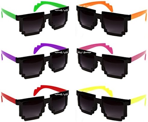 One Dozen Two Tone Minecraft 8 Bit CPU Gamer Pixel Sunglasses By MJ Boutique