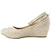 V-Luxury Womens 36-BOBBY12 Round Toe Med Low Heel Wedge Pump Shoe, Champagne