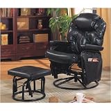 Black Bycast Like Vinyl Swivel Rocker Glider, Recliner with Ottoman by AtHomeMart