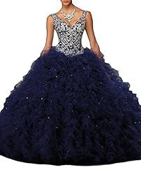 V-neck Applique Beaded Spaghetti Strap Quinceanera Dress 