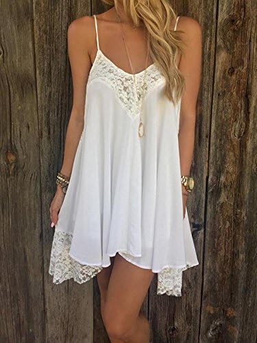 Women Sleeveless Chiffon Lace Party Cocktail Beach Short Dress braces skirt sexy backless dress Withe S
