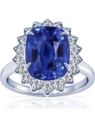 14K White Gold Cushion Cut Blue Sapphire Ring With Sidestones (GIA Certificate)