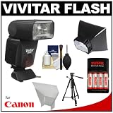 Vivitar Series 1 DF-483 Power Zoom AF Flash for Canon EOS E-TTL Digital SLR Cameras with Batteries/Charger + Softbox Diffuser + Bounce Reflector + Tripod + Cleaning Kit