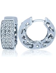 14K White Gold Pave Diamond Huggie Hoop Earrings (1/2cttw)