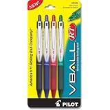 Pilot VBall Retractable Rolling Ball Extra Fine Point Pen, 4-pack, Black/Blue/Red/Green (26105) ~ Pilot