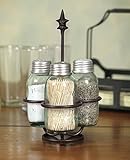 Colonial Tin Works Fleur de Lis Mason Jar Salt, Pepper and Toothpick Caddy