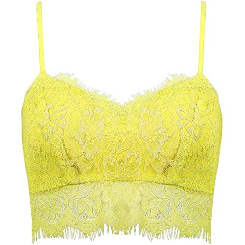 Women Lady Sexy Lace Crop Top Zip Back Strappy Bra Yellow Xxl lingeriesfetish