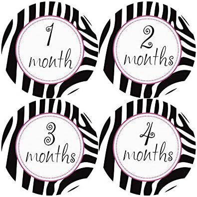 MyLilSprouts Zebra Print Monthly Baby Girl Newborn MileStone Round Easy Peel Stickers 1 - 12 Months Set - Baby Shower Gift (Style 9)