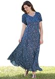 Plus Size Dress In Maxi Length, Floral Print, Crinkle Fabric