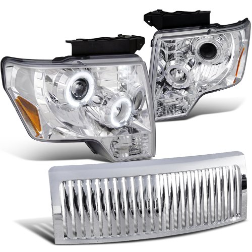 Ford F150 LED Halo Projector Headlights Chrome ABS Grill Vertical