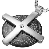 Stainless Steel 2-Tone The Lords Prayer Cross Circle Spinner Pendant & Chain - Length 50cms