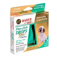 Hartz Advanced Care Flea and Tick Drops Plus for Dogs and Puppies Weighing 4-15 lbs , 3 - 1.1 cc (0.04 fl oz) tubes