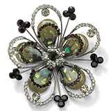 Black & White Crystal Silvertone Flower Pin