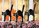 3 pc Black CAT garden YARD STAKES HaLlOwEen decor *