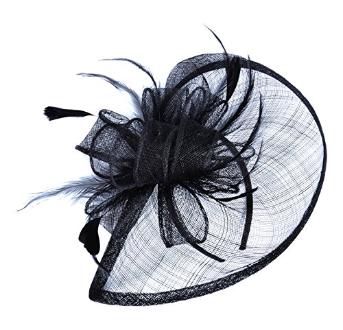 AM CLOTHES Womens Formal Party Cocktail Flower Feather Headband Fascinator Black